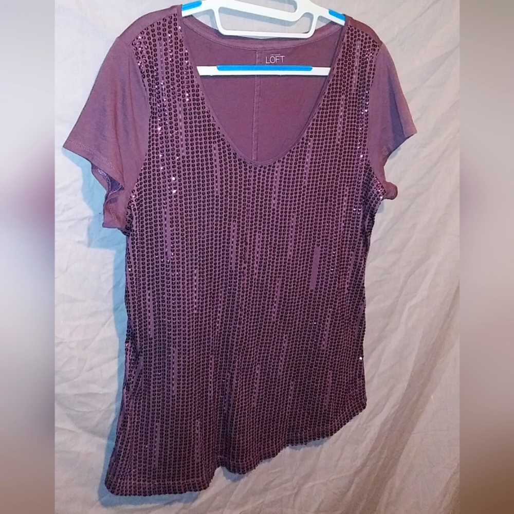 Plum Colored LOFT Top with Sequins ~ Size Large - Picture 3 of 11